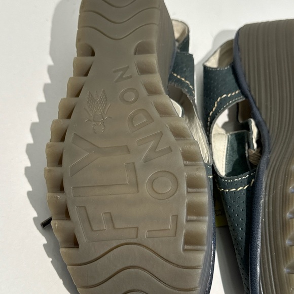 Fly London Lace Up Wedge Blue Perforated Leather Sandals EUR 42 New With Tags - Picture 8 of 13